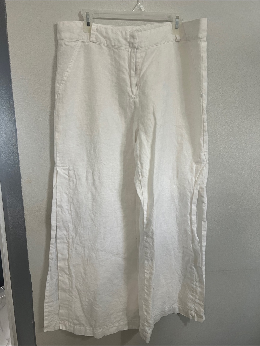 Boston Proper White Wide-Leg Linen-Blend Jeans